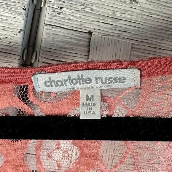 Charlotte Russe lace crop top pink stripes coquette girl whimsy Goth oversized - Picture 3 of 8